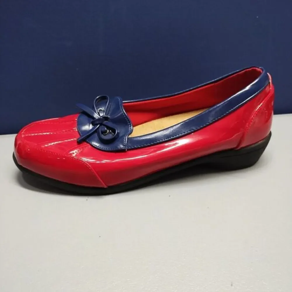 Beacon Misty Duck Rain Shoes Womens Size 11 Red‎ Blue Patent Leather Slip On